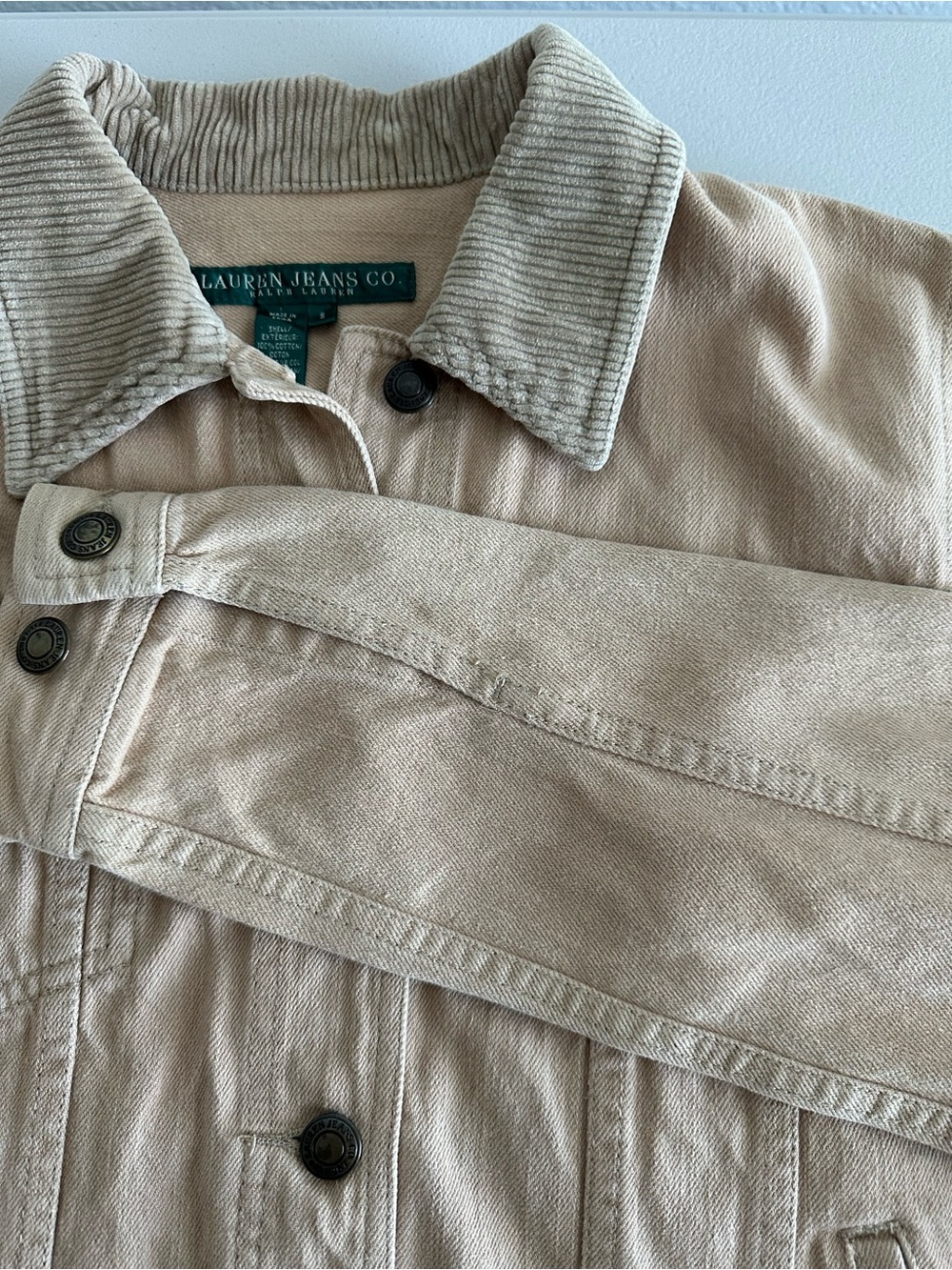 Lauren Jeans Co. Ralph Lauren Women’s Denim Tan Trucker Jacket Corduroy Collar S